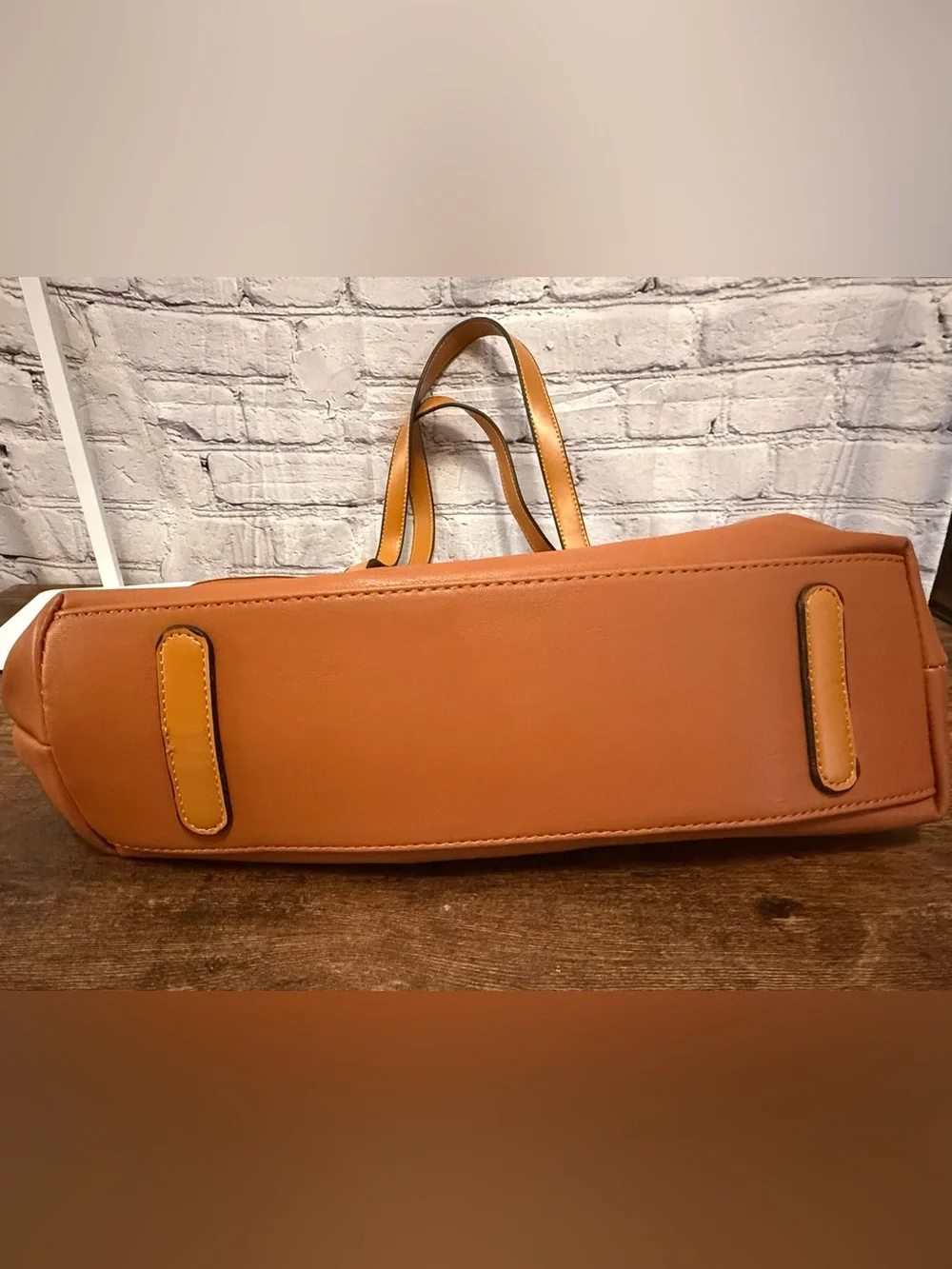 Kurgo Cognac Leather Tote with Honey Trim with wristlet pouch